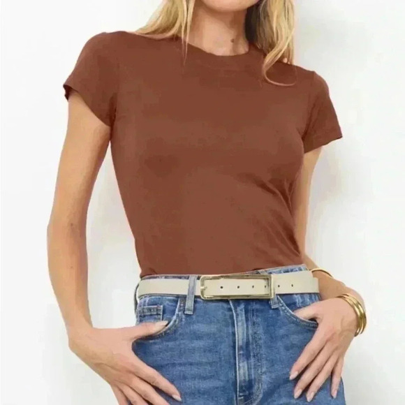 LAmade Classic Crew Neck Tee Short Sleeve Dark Brown Size Small NWOT - Picture 3 of 3